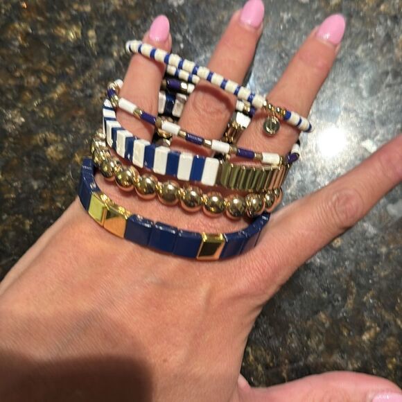 Elegant Blue and Gold Bracelet Set 5 Bracelets BRAND NEW - Stack White Blue Gold - Picture 3 of 4